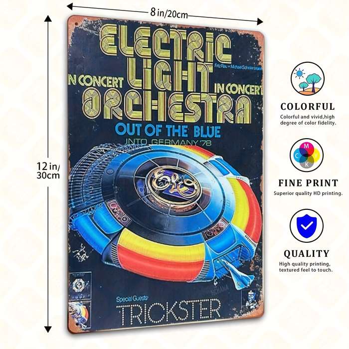 1pc  Vintage Electric Light Orchestra ELO Tin Sign Frameless Retro-Inspired Metal Wall Art wi