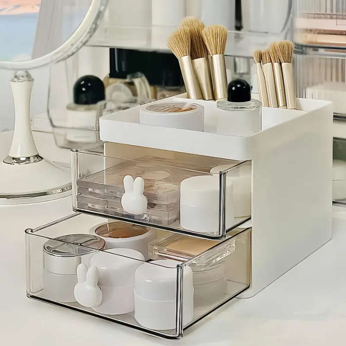 1pc Cute Rabbit Multi-grid Plastic Desktop Storage Drawer Box Adjustable Freestanding Durable Storag