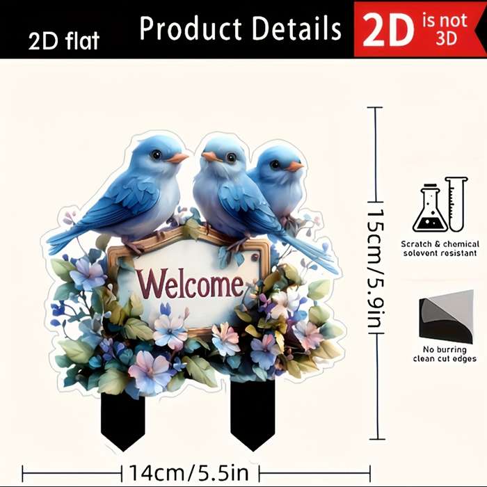 1pc 2D Flat  Charming Welcome Bird Garden Stake Durable Acrylic Waterproof Weatherproof Perfe
