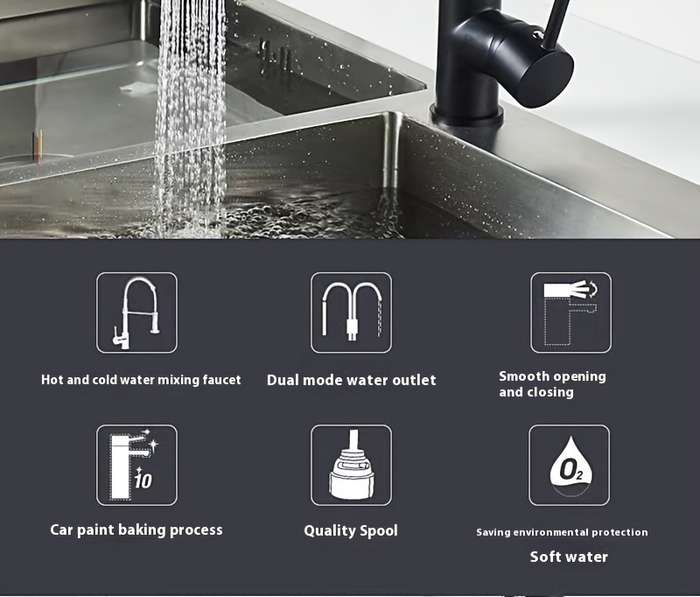1pc TWINBELL Modern Kitchen Faucet Stainless Steel Pull-Down Spray Head Hot Cold Water Easy I