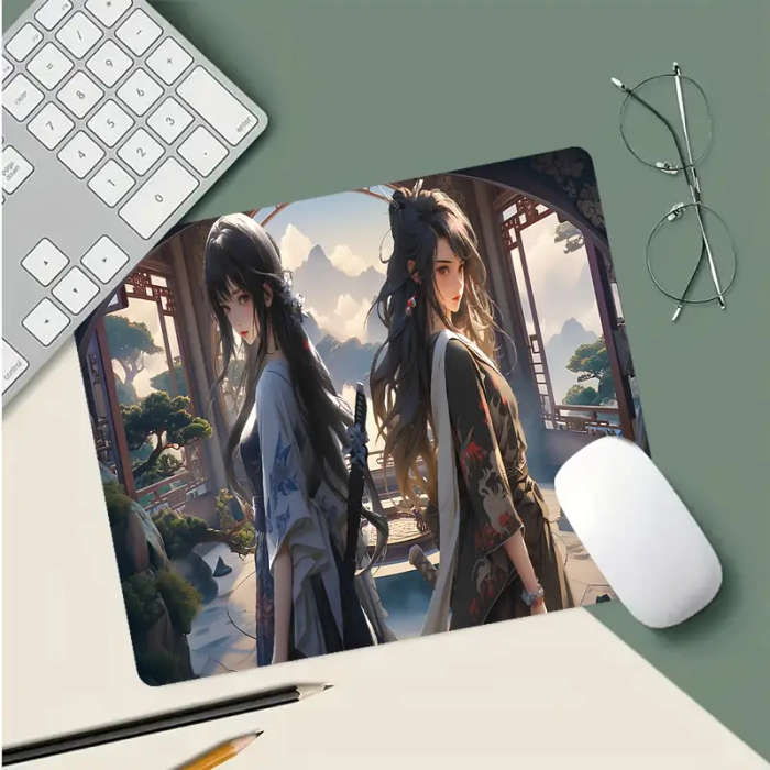 1pc 21x26cm Ergonomic Non-Slip Rubber Gaming Mouse Pad with Dual Samurai Warriors Design