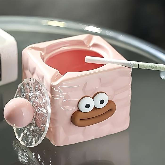 1pc Creative Cute Ceramic Ashtray Square Shape Contemporary Style High-end Tabletop Decoration
