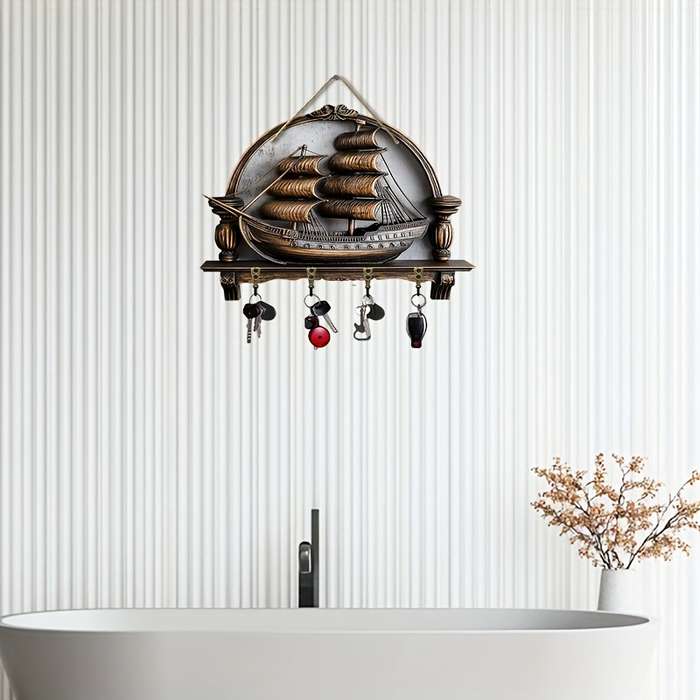 1pc ship model key hook with four metal hooks (11.81x9.84) 2D wall art wall decoration porch de