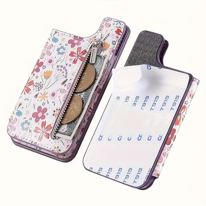 1pc Stylish Floral Mobile Phone Wallet with Zipper Coin Purse And Card Slots Your Basic Phone