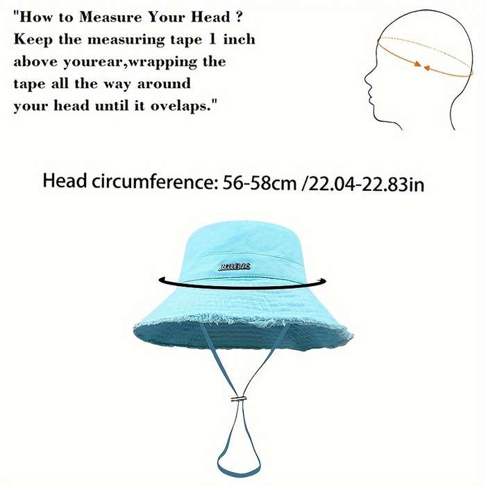 1pc Cotton Denim Bucket Hat with Raw Hem Adjustable 56-58cm Sun Protection for All Seasons Perf