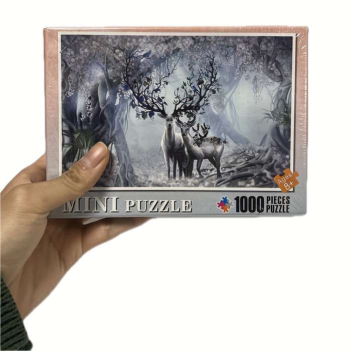 1000pcs Mini Jigsaw Puzzle Enchanted Deer Forest with Majestic Stag Fawn 38x26cm