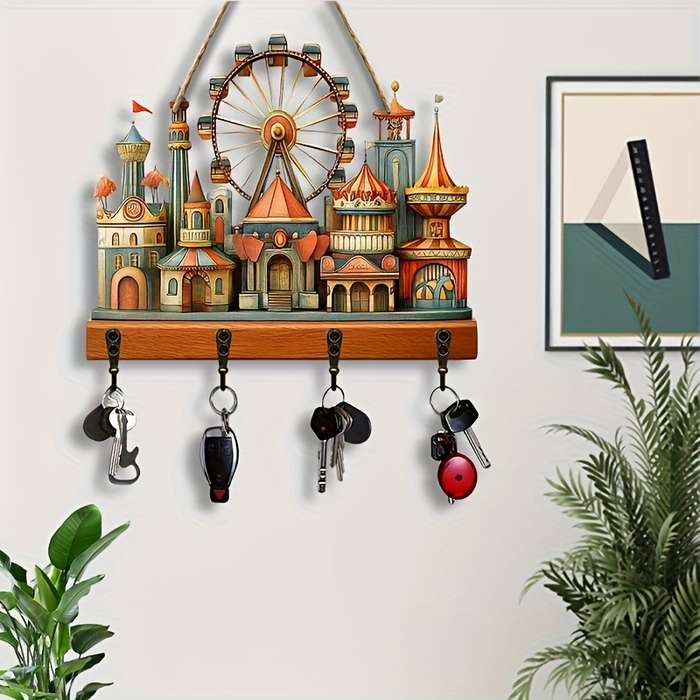 1pc Amusement Park ferris wheel home wooden key hanger key storage with hooks four-season multi-f