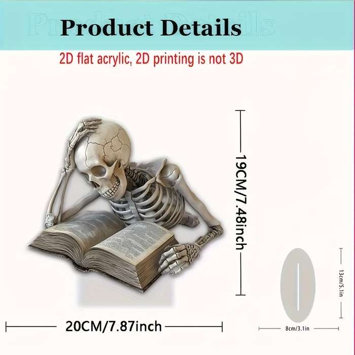 1pc 2D Flat   Acrylic Skeleton Desktop Decoration Classic Style Thoughtful Reading Pose Creat