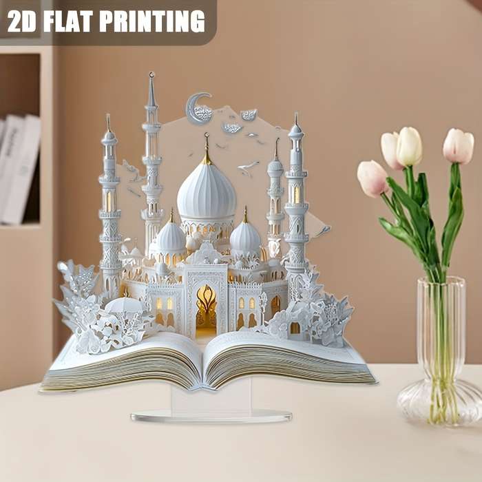 1pc 2D Flat   Acrylic An art decorative style acrylic mosque with open Quran design suita