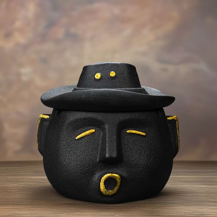 1pc Unique Ceramic Ashtray with Lid C Stylish Cowboy Hat Design Black Yellow Aesthetic Home Deco