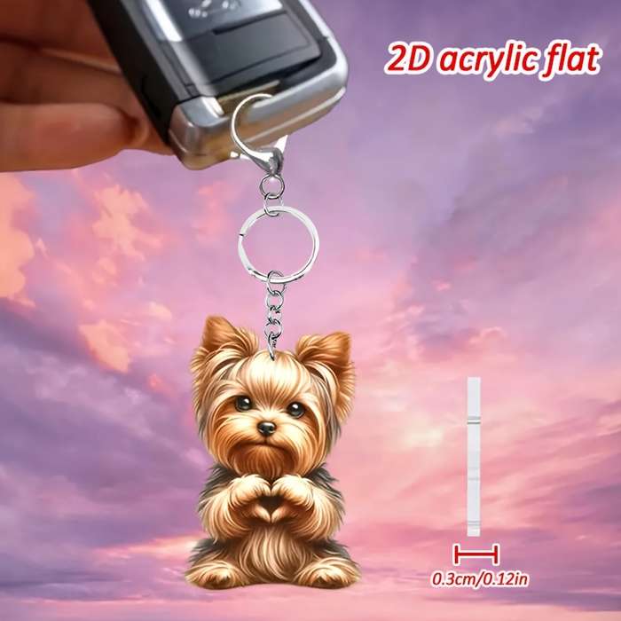 1pc 2D Flat   Cute Yorkshire Terrier Love Heart Pattern Keychain Novel Acrylic Design Key Chain