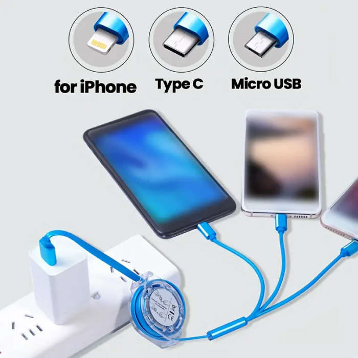 3 In 1 Retractable Multi Fast Charger Cable Random Colors