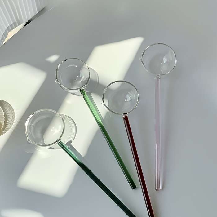 1pc Colorful Transparent Long Handle Glass Spoon High Borosilicate Heat Resistant Dessert Spoon
