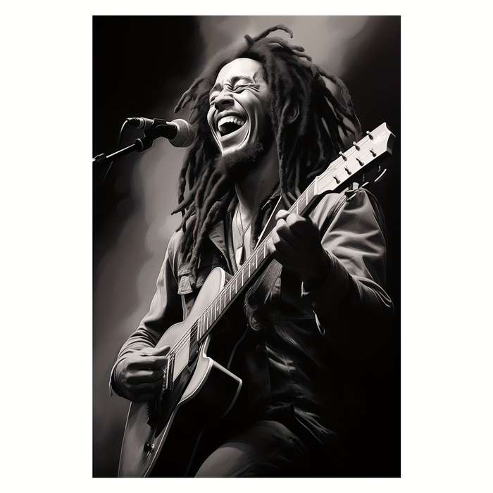 1pc 2D Flat  Frameless Bob Marley Guitar Portrait Canvas Wall Art Monochrome Music Icon Poste
