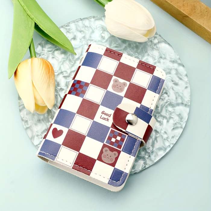 1pc Women'S Credit Card Holder Casual Style Synthetic Faux Leather Card Case with Snap Closure La