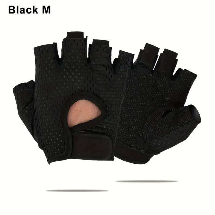 1 Pair Size M Breathable Anti-Slip Half Finger Training Gloves Nylon Mesh Adjustable Wrist Strap