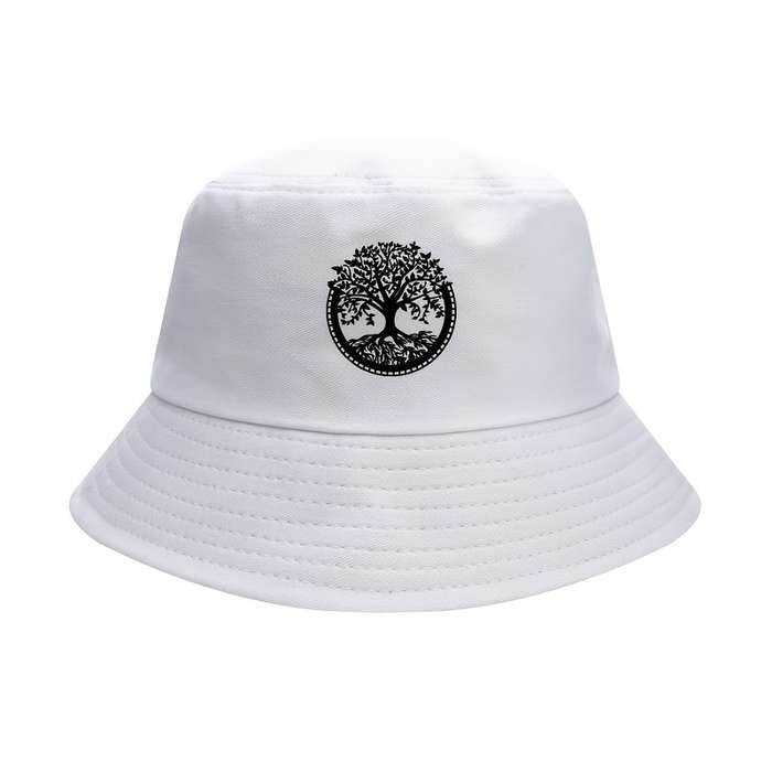 1pc Elegant Black Bucket Hat with White Tree Embroidery Comfortable Breathable Stylish Knit Fi