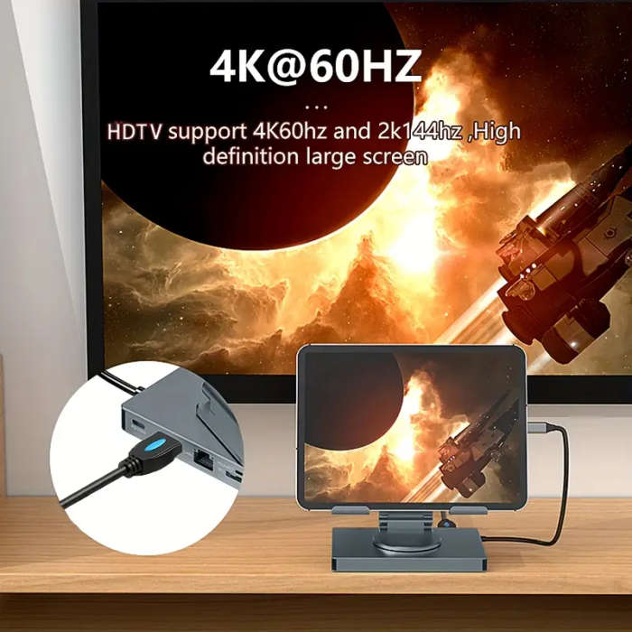 Multifunction Type C Docking Station and Adjustable Aluminum Tablet and Laptop Stand