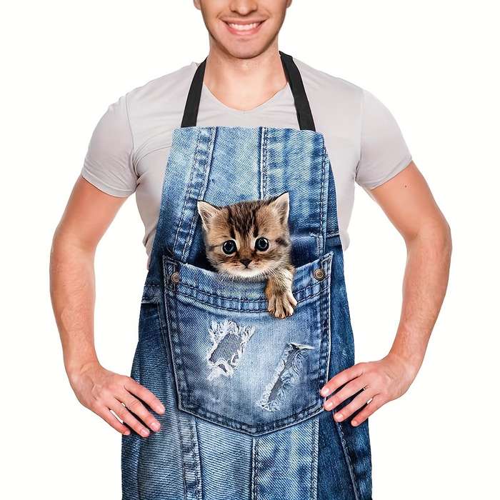 1pc Cute Kitten Polyester Apron Woven Polyester 100.00% Material 150 g O Fabric Weight for M