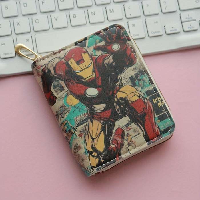 1pc Marvel Iron for Man Wallet Large Capacity Coin Purse with Multiple Compartments Zipper Closu