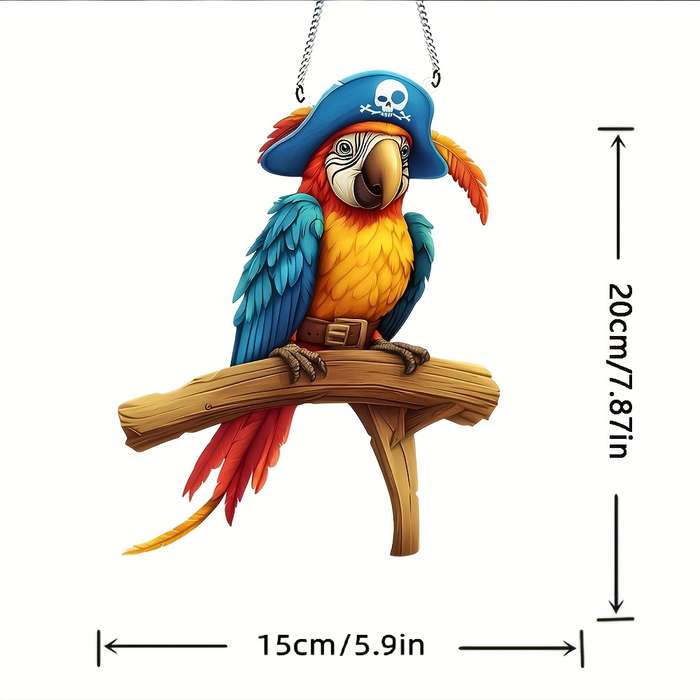 1pc 2D Flat  Bohemian  Pirate Parrot Hanging Decor Colorful Acrylic Bird Ornament with Wooden P