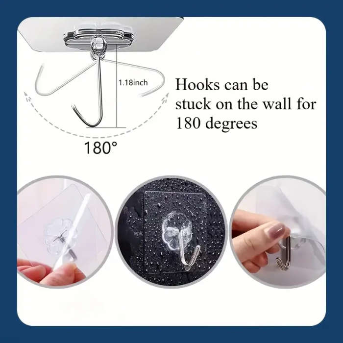 10 Piece Wall Hooks - Casual Style Plastic Utility Hook Set for Keys Hats Towels Easy to Install