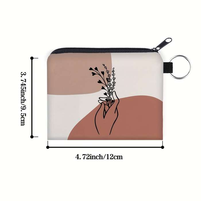 1pc Geometric Print Zipper Coin Purse Lightweight Compact Wallet with Keychain Machine-Washable