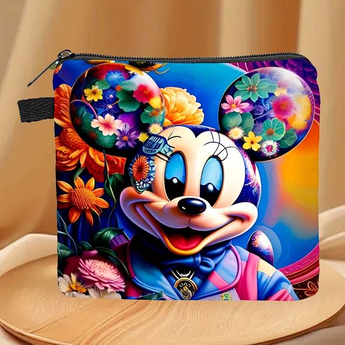 1pc Disney Mickey Minnie Mouse Coin Purse Festive Fall-Themed Design with Pumpkins Apples Au