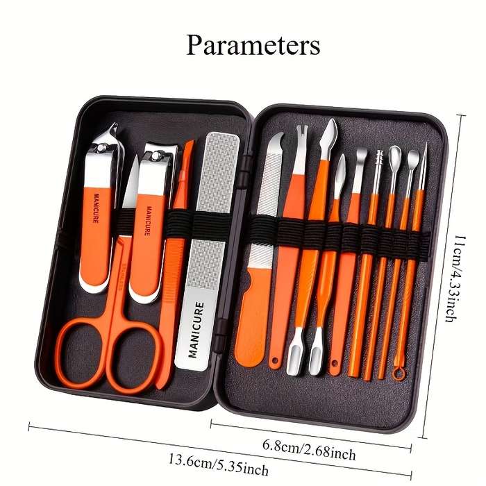 14pcs Stainless Steel Nail Care Set Featuring Modern Manicure And Pedicure Tools Including Con