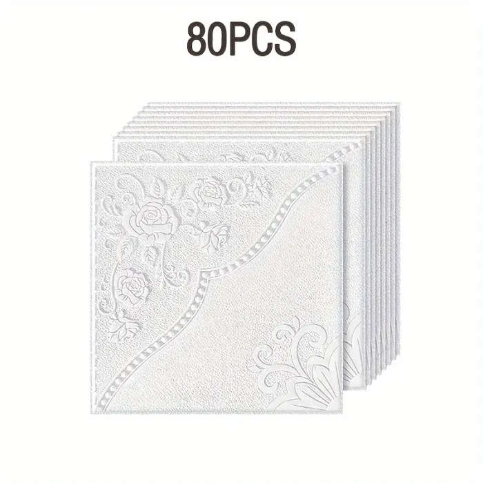 80pcs 3D Floral Self-Adhesive Wall Tile Stickers