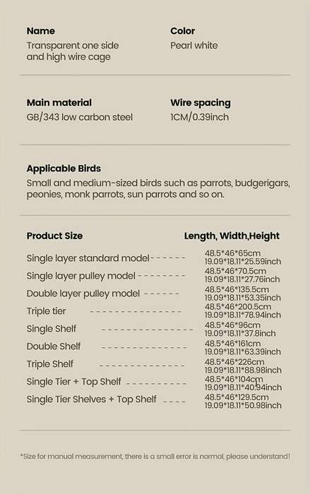 1pc Single-layer standard cage (transparent and high-heightened) with pulley Pet Cage