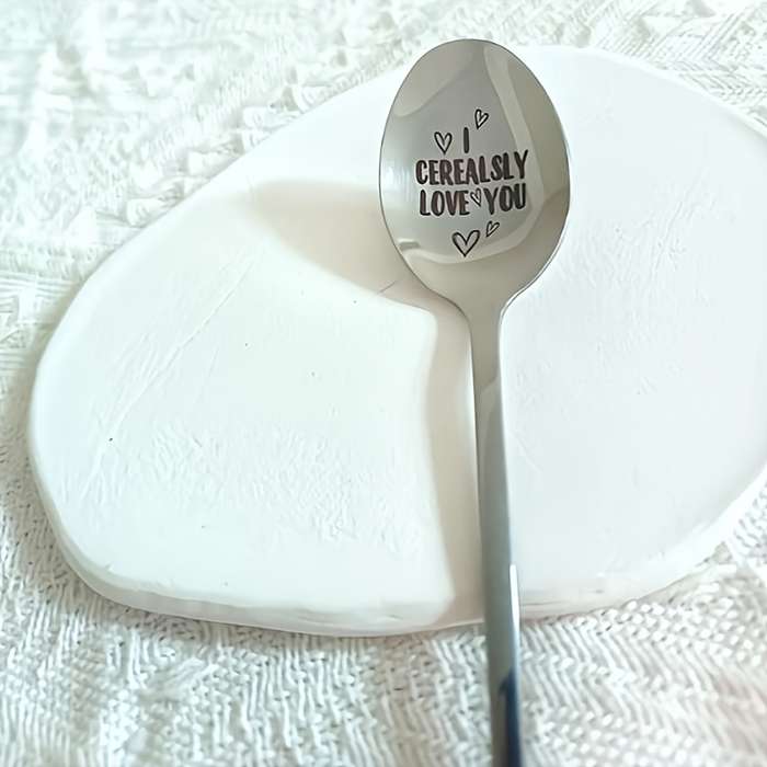 1pc  I Cerealsly Love You  Engraved Stainless Steel Spoon Ideal Romantic Gift for Couples Fu