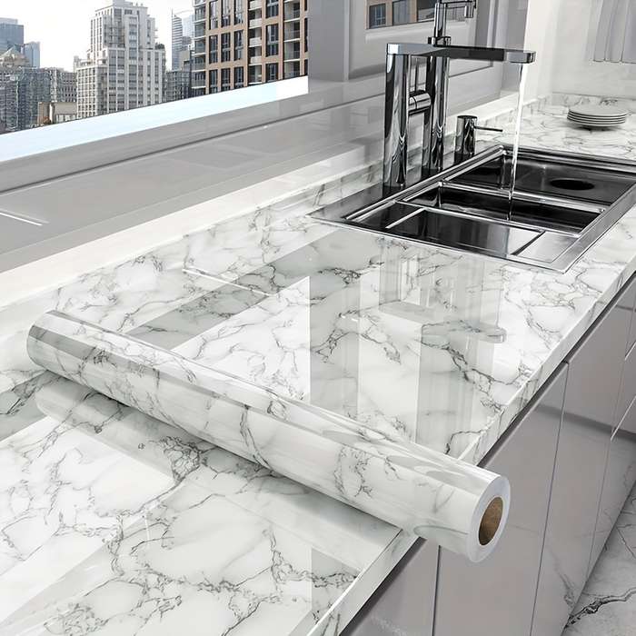 1pc Marble Pattern Self-Adhesive Kitchen Countertop Sticker 200x40cm Waterproof Oil-Resistan