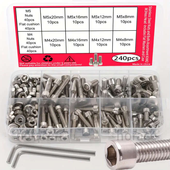 240-Piece Stainless Steel Hex Nut And Bolt Combination Kit