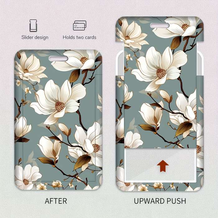 1pc A Card Holder for Doctors And Nurses Featuring a White Magnolia Flower Design Suitable for Bus