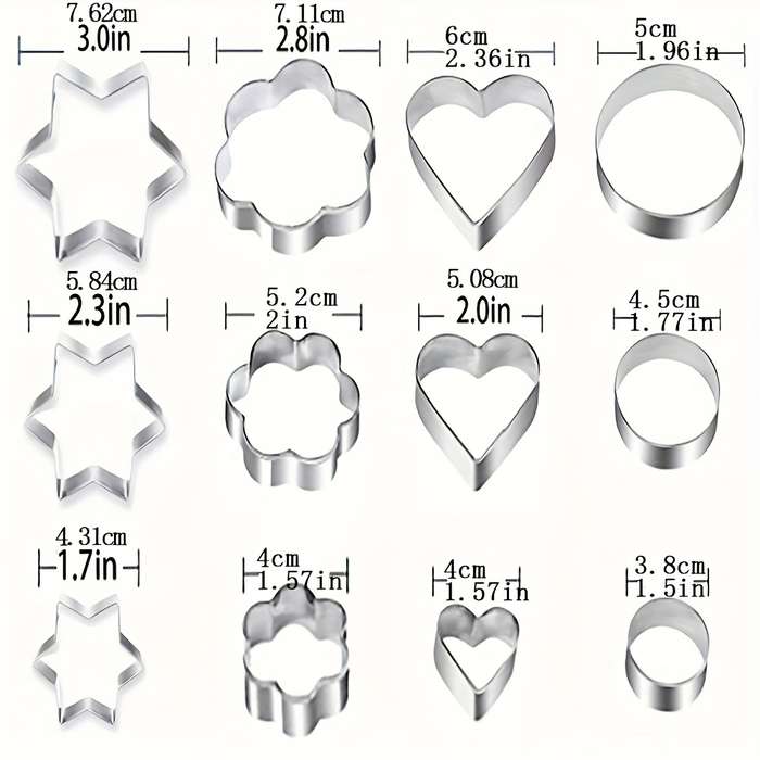 12pcs Stainless Steel Biscuit Mold Flower Shaped Circular Heart-shaped Star Shaped Biscuit Knif