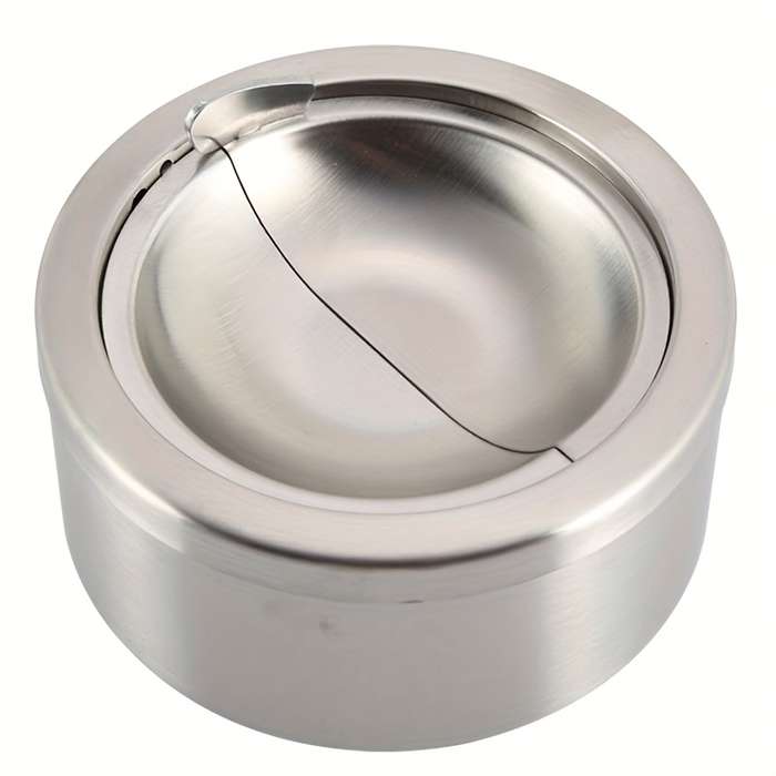 1pc Stainless Steel Windproof Ashtray with Lid Portable Round Design for Home and Outdoor Use
