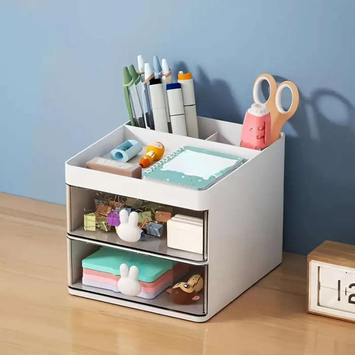 1pc Cute Rabbit Multi-grid Plastic Desktop Storage Drawer Box Adjustable Freestanding Durable Storag