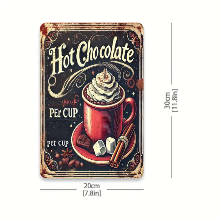 1pc Vintage Hot Chocolate Aluminum Metal Sign Retro Wall Art Decor for Indoor Kitchen Cafe Bar Garag