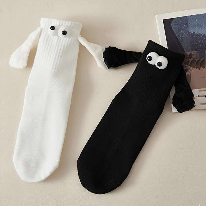 2 Pairs Black And White One Size High Elastic Socks