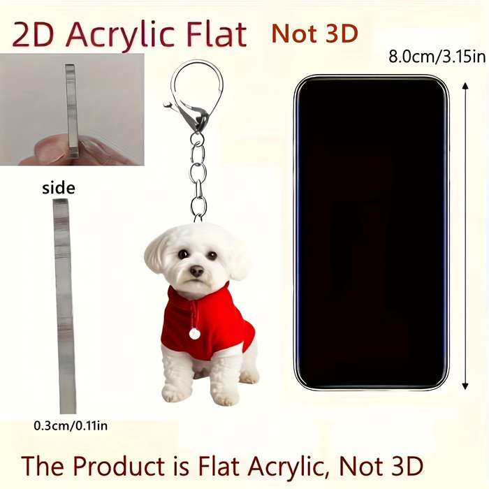 1pc 2D Flat  Acrylic Flat Bichon Frise Keychain Adorable Dog Sweater Design Perfect for Bags Car Key