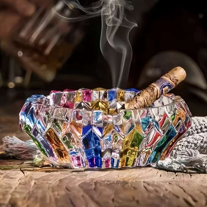 1pc Elegant Glass Ashtray Round Colorful Design for Home and Office Decor Perfect for Living
