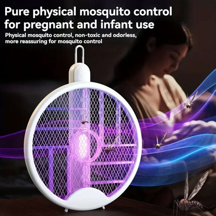 1pc USB Rechargeable Electric Mosquito Swatter Ball with Purple Light Insect Killer Foldable Design