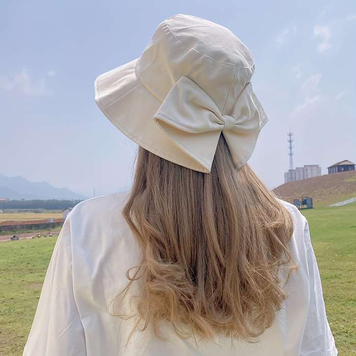 1pc New Style All-match Fisherman Hat with Back Split Sun Protection Bowknot Fashion Casual Sun Hat