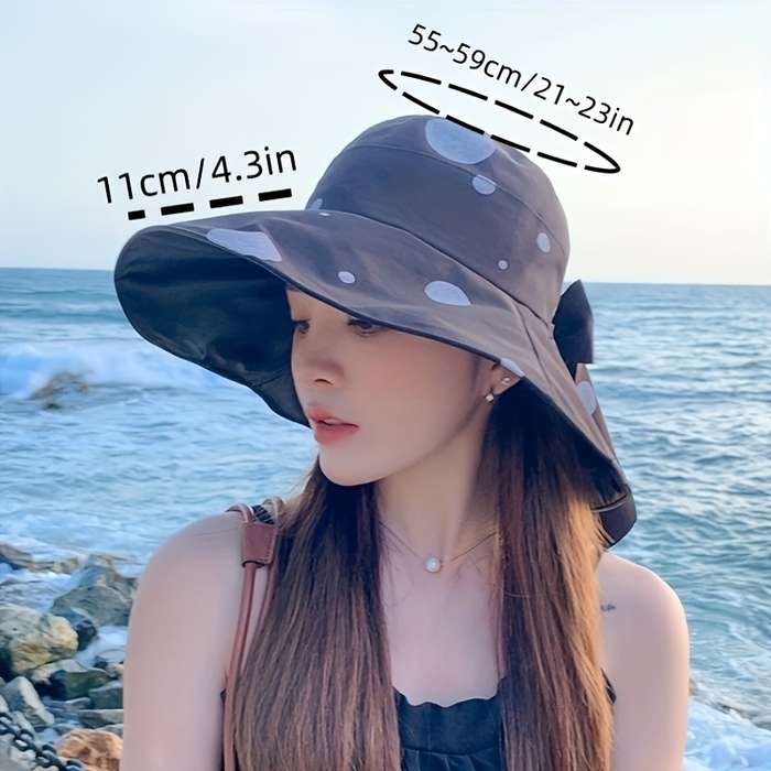1pc Stylish Polka Dot Summer Sun Hat Wide Brim UV Protection Bucket Hat for Women Yellow wit