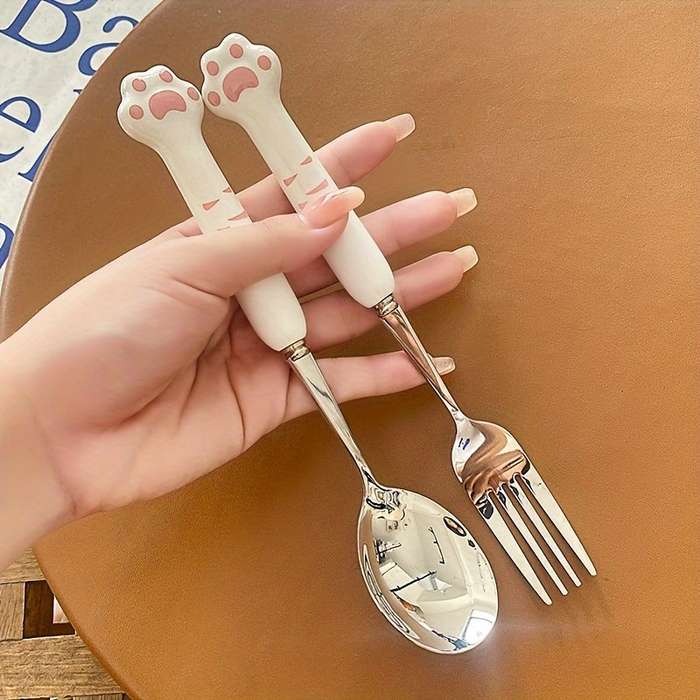 1pc Cat Claw Design Stainless Steel Cutlery Setm Cute Cat's Paw Cutlery Set with Storage Box