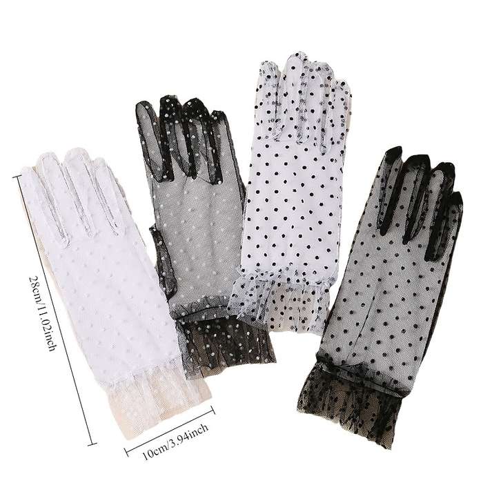 1 Pair Black And White Dots Black And White Lace Gloves