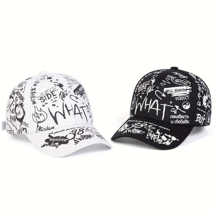 1pc Ladies WHAT Graffiti Baseball Cap: Adjustable Sun-Protective and Perfect for Outdoor Adventur