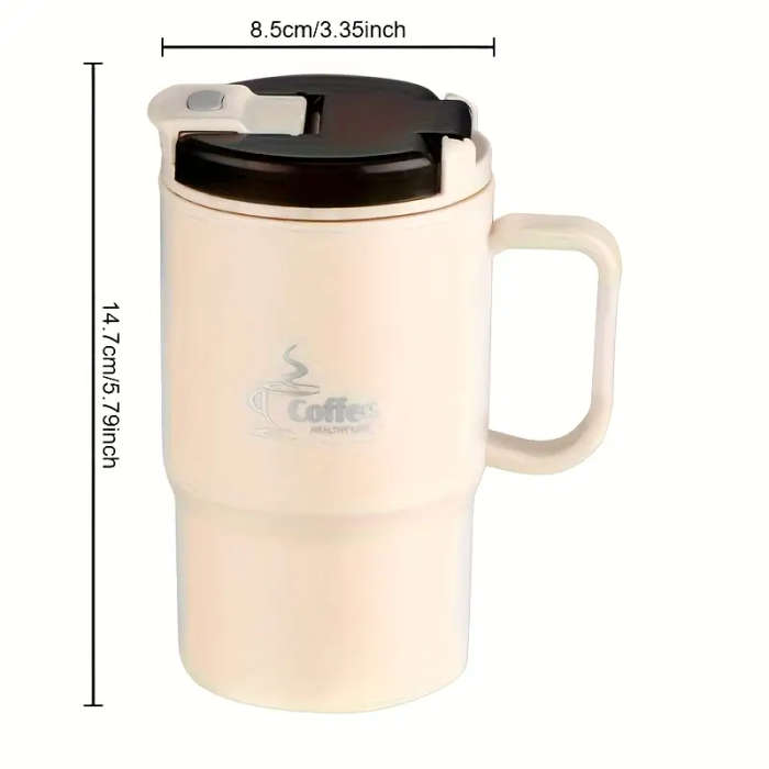 Stainless Steel Insulated Coffee Cup With Lid And Spoon Black