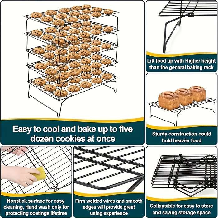 5pcs Cooling Rack Set Stackable Baking and Cooking Rack for Cooling Grilling Foldable and Hea